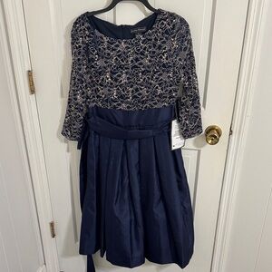 Navy and Cream Lace Dress
